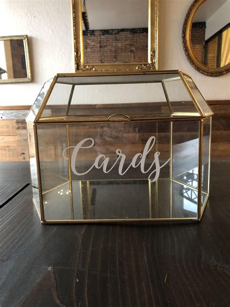 glass and metal card box|gold card box wedding.